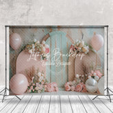 Lofaris Retro Wall Green Pink Floral Cake Smash Backdrop